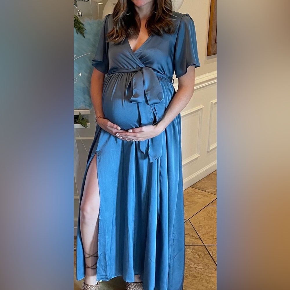Elegant Blue Sicily Satin Maxi Maternity Dress from Baltic Born